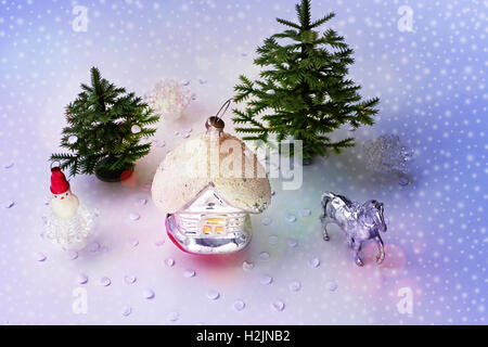 La scena di vecchi giocattoli di Natale Foto Stock