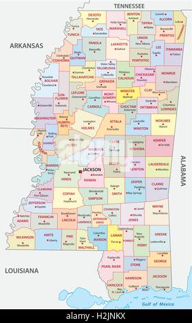 La Mississippi mappa amministrativa Illustrazione Vettoriale