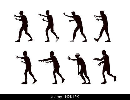 Vettore di Silhouette zombie a piedi. Illustrazione Vettoriale