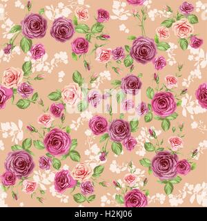 Motivo floreale su Pastel Peach sfondo Illustrazione Vettoriale