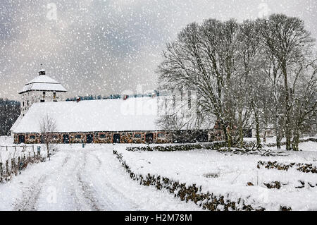 Vista di una coperta di neve Hovdala Castello nella regione Hassleholm. Hovdala Castle è un castello in Hassleholm comune, Scania, in modo Foto Stock