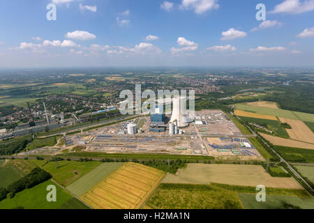 Vista aerea, EON 4, impianto alimentato a carbone sul Dortmund-Ems Canal, edificio freeze, vista aerea di Datteln, la zona della Ruhr, Foto Stock