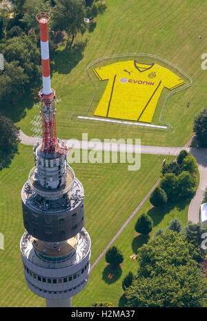 Vista aerea, la presentazione delle nuove maglie del Borussia Dortmund, BVB football club, nella Westfalia park con vista Foto Stock