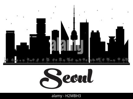 Seoul Città skyline in bianco e nero la silhouette. Illustrazione Vettoriale. Concetto per il turismo presentazione, banner, cartellone o web Illustrazione Vettoriale