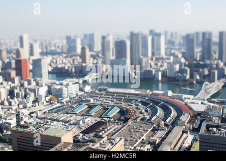 Tilt-shift vista panoramica di Tokyo cityscape, Tokyo, Giappone Foto Stock