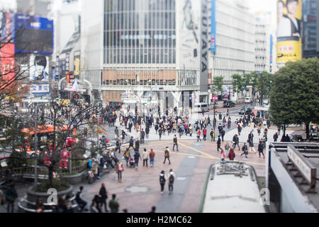 Tilt-shift vista panoramica di Shibuya, Tokyo, Giappone Foto Stock