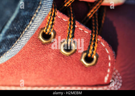 Lacci in red shoes close up Foto Stock