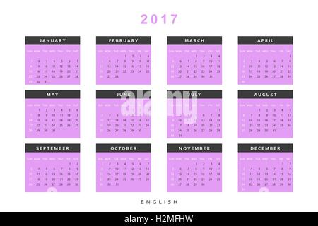 Calendario anno 2017 stile semplice. Illustrazione Vettoriale