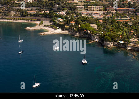 Vista aerea, Villefranche bay, dipartimento delle Alpi Marittime, Regione Provence-Alpes-Côte d'Azur, in Francia, Cote d'Azur, Europa Foto Stock