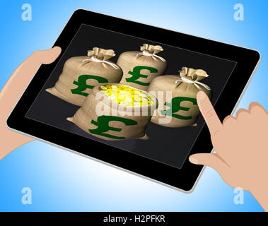 Sacchetto di monete mostra British risparmi e Tesoro Tablet Foto Stock