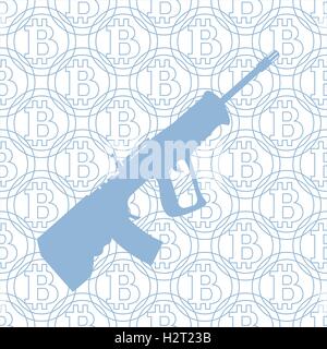 Foto sulle transazioni in bitcoin: fucile sullo sfondo di bitcoin Illustrazione Vettoriale