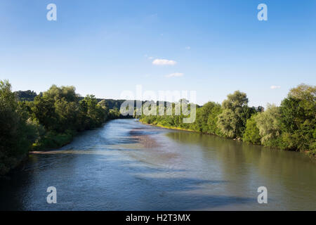 Fiume Iller a Martin Zell, Superiore Allgäu Allgäu, Svevia, Baviera, Germania Foto Stock