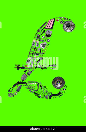 Sterlina inglese di denaro con ricambi auto per auto Foto Stock