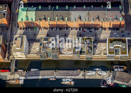 Fotografia aerea, Amburgo città di memoria in sandy thorn quay, locale caldaia, città portuale, Hamburg, Amburgo, Germania, Europa Foto Stock