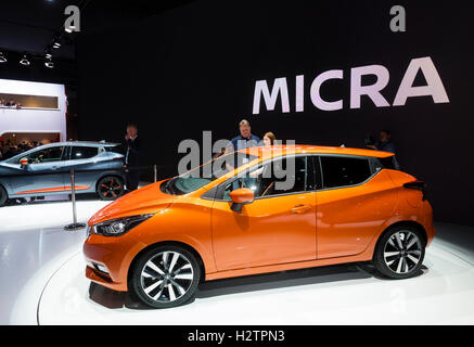 Lancio della quinta generazione di Nissan Micra al Paris Motor Show 2016 Foto Stock