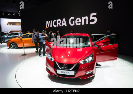 Lancio della quinta generazione di Nissan Micra al Paris Motor Show 2016 Foto Stock