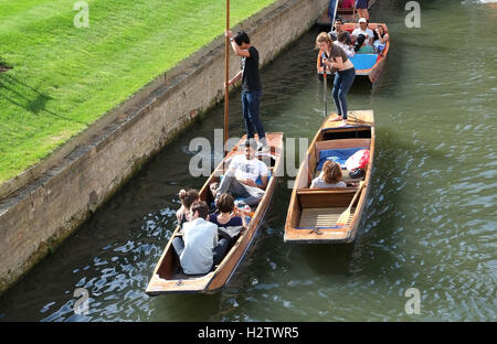 6 luglio 2016, studenti, turisti e visitatori in sterline sul fiume Cam in Cambridge vicino al ponte di matematica. Foto Stock