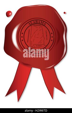 Un sigillo di cera con la guarnizione di tenuta dello stato dell'Alabama Illustrazione Vettoriale