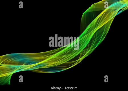 Verde e giallo tessuto onda astratta su sfondo nero Foto Stock