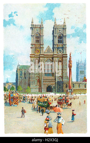 Edwardian Illustrazione a colori dell'Abbazia di Westminster a Londra in Inghilterra Foto Stock