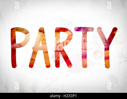 La parola " parte " scritto in acquerello lambisce un libro bianco il concetto di sfondo e tema. Foto Stock
