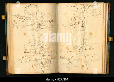 Notebook tenuto da Rafinesque su un viaggio da Philadelphia a Kentucky, 1818 (pagine 86 e 87) BHL459 Foto Stock