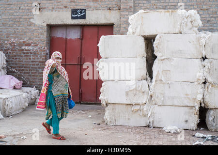 Femmina pakistani che lavorano al di fuori cotonificio Multan Pakistan Foto Stock