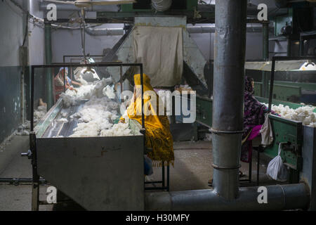 Le donne che lavorano all'interno del mulino di cotone Multan Pakistan Foto Stock
