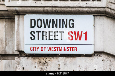 Downing Street segno SW1 Londra Foto Stock