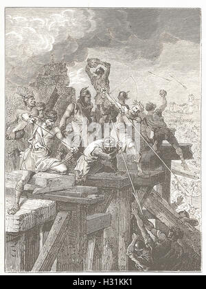 Incidente IN ASSEDIO DI PARIGI : difendere il ponte e la torre contro il normanno di host - da 'Cassell illustrato della storia universale" - 1882 Foto Stock
