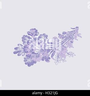 Vector bella disegnati a mano bouquet di fiori. Elemento di modello di progettazione su sfondo di lavanda. Lusso elegante texture colori tendenza. Illustrazione Vettoriale