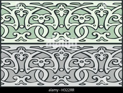 Serie di bordi decorativi in stile vintage argento Illustrazione Vettoriale