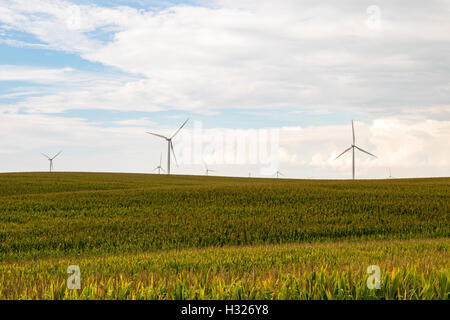 Le turbine eoliche turbine eoliche su una fattoria eolica in Iowa. Foto Stock