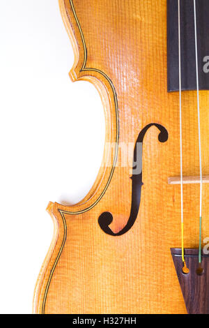 Close up di un violino che mostra la f-foro. Foto Stock