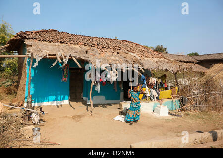 Casa tribali, KAWAR tribù, Pindakepar Village, Chattisgarh, India Foto Stock