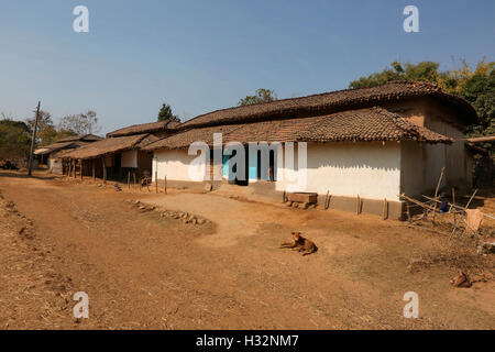 Villaggio tribale, KAWAR tribù, Pindakepar Village, Chattisgarh, India Foto Stock