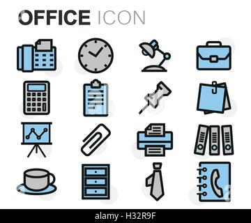 Vettore di linea piana ufficio icone impostato su sfondo bianco Illustrazione Vettoriale