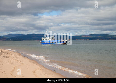 La piccola nave traghetto che attraversa il Cromarty Firth tra Cromarty Nigg e. Foto Stock
