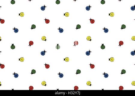 Ladybugs pattern per bambini. Colorata illustrazione perfetta su bianco. Vettore Illustrazione Vettoriale