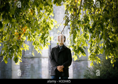 È sotto embargo per 0001 Martedì 4 ottobre il Dr Max Coleman, del Royal Botanic Garden Edinburgh, osserva che una delle due 100ft tall Wentworth elms che sono stati scoperti nei giardini del Palazzo di Holyroodhouse, Regina della residenza ufficiale in Scozia. Foto Stock