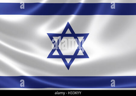 3D rendering della bandiera israeliana sulla tessitura satinata. Foto Stock