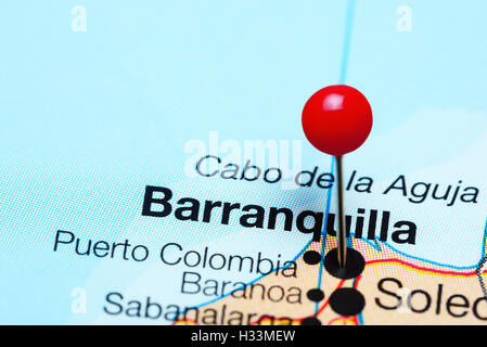 Barranquilla imperniata su una mappa della Colombia Foto Stock