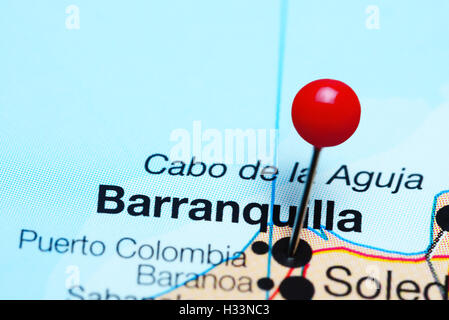 Barranquilla imperniata su una mappa della Colombia Foto Stock