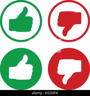 Il pollice verde e il pollice verso il basso rosso set di icone, illustrazione vettoriale. Illustrazione Vettoriale