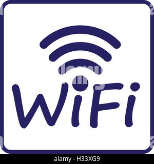 Wifi icona blu in una cornice quadrata, segnale wireless pulsante, illustrazione vettoriale. Illustrazione Vettoriale