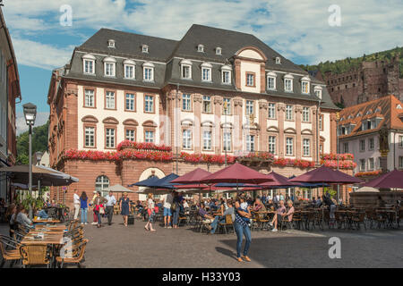 Il Rathaus e Marktplatz, Heidelberg, Baden-Württemberg, Germania Foto Stock