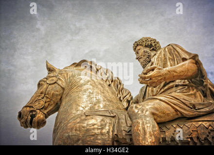 Statua equestre di Marco Aurelio - Roma Italia Foto Stock