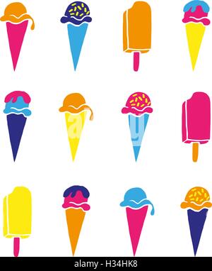 Set di vettore colorati gelato con sapori diversi Illustrazione Vettoriale