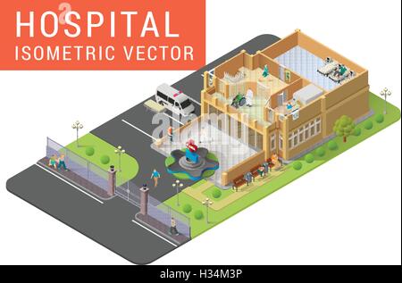 Isometrica ospedale del vettore Illustrazione Vettoriale