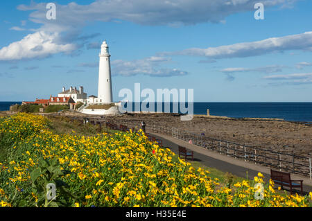 Santa Maria del faro, Whitley Bay, Northumbria, England, Regno Unito Foto Stock